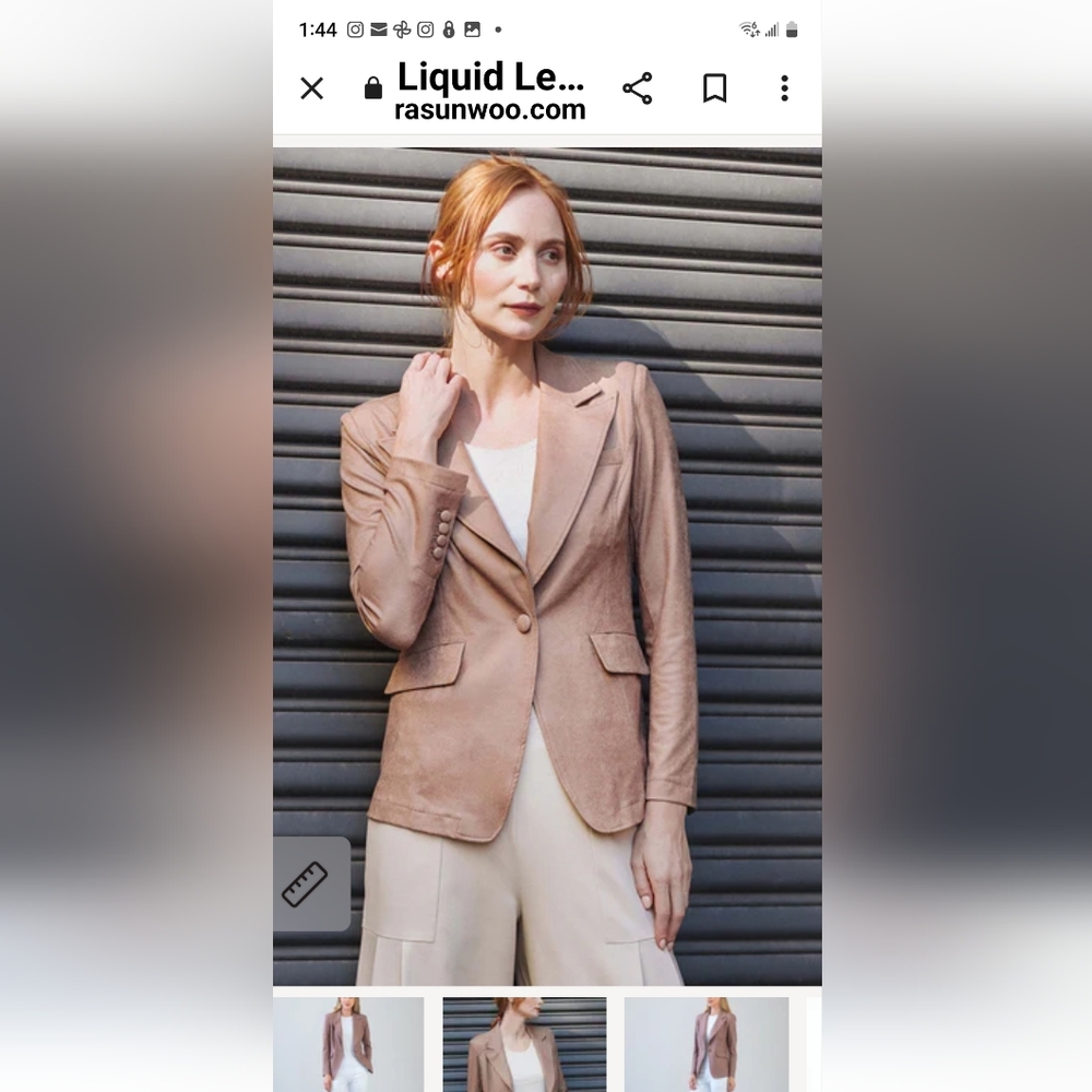 CLARA SUN WOO Signature Liquid Leather Blazer Jacket in Taupe Size L NWOT - Picture 6 of 12